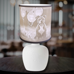 Fotolampa: Stolní lampa s vlastními fotografiemi –⁠ bílý keramický podstavec GALAXIE