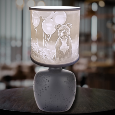 Fotolampa: Stolní lampa s vlastními fotografiemi –⁠ šedý keramický podstavec GALAXIE