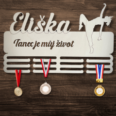 Věšák na medaile se jménem a textem –⁠ streetdance, breakdance, hip hop, tanec (dívka) – 1. varianta
